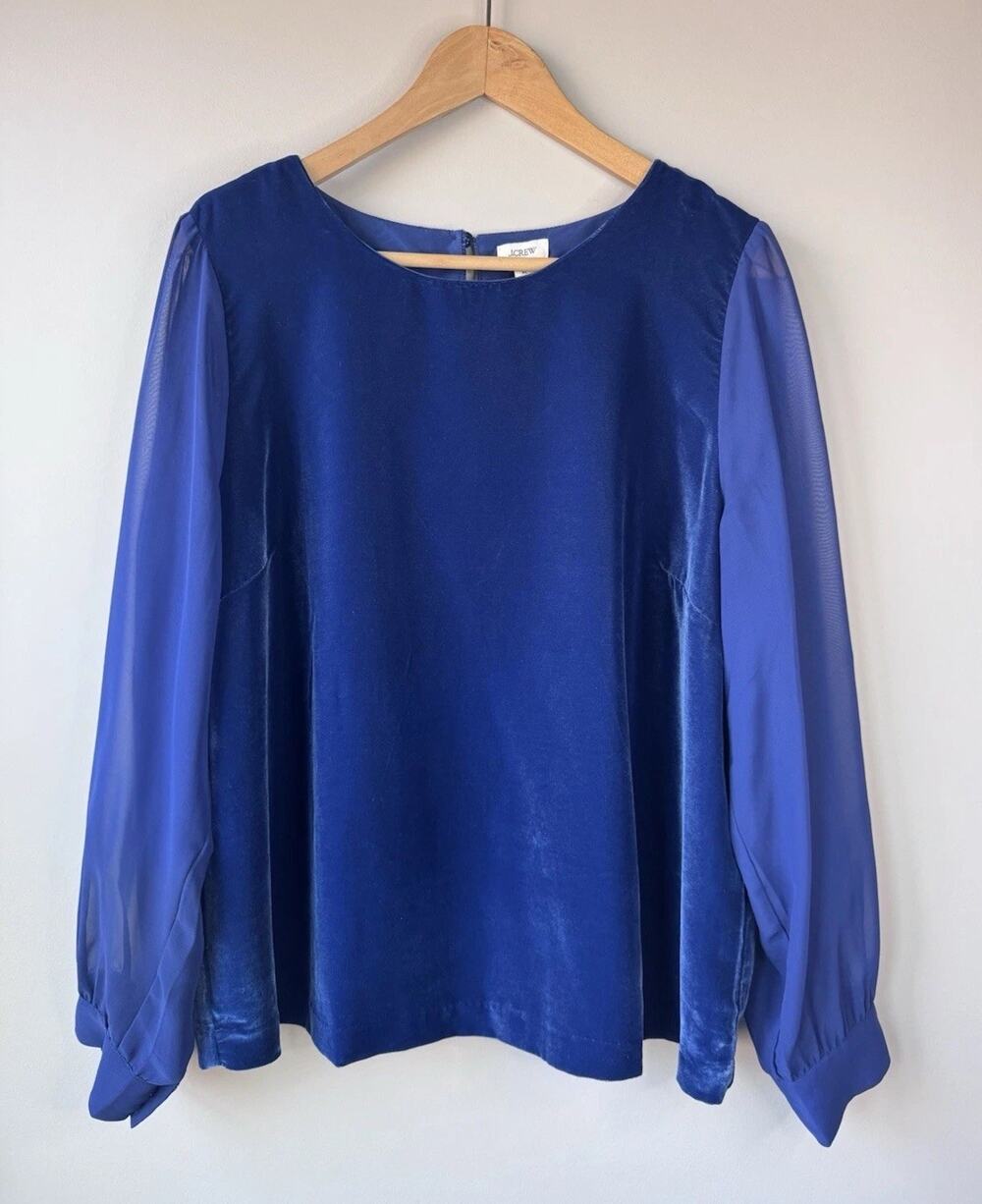 J Crew Womens Size XL Velvet Puff Sleeve Top Long Sheer Sleeve Holiday